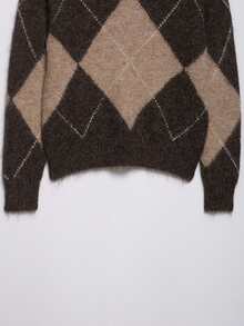 Seelio Autumn/Winter New Arrival Women's Fashion Versatile Diamond Cutout Shoulder Knit Sweater - Brown - View 6