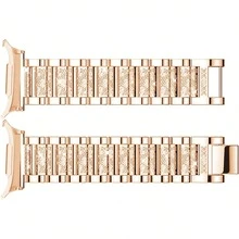 1 Set Jewelry Rhinestone Metal Watch Band + Shiny Watch Case For 40mm/44mm Galaxy Watch 8, Compatible With Galaxy Watch 8 Strap, Adjustable Replacement Watch Band Accessories, Unisex Sports Watch Band - Rose Gold - View 4