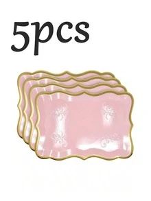 20/10/5pcs 9" X 13" Elegant Gold Rimmed Rectangular Paper Plates, Suitable For Dessert Display, Dining Table Party, Cupcake Display, Birthday Party, Wedding, Bridal Shower, Picnic, Everyday Home Use - Multicolor - View 15