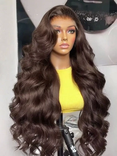 GABRIELLE Brown Chocolate Human Hair Wig 13X6 13x4 Body Wave Lace Front Wigs Human Hair 200% Density Transparent HD Lace Frontal Wigs Human Hair Pre Plucked 4# Colored Chocolate Brown Chocolate Brazilian Virgin Body Wave Lace Front Wigs For Women