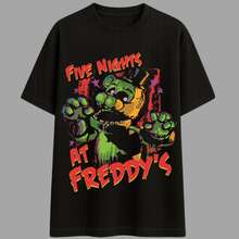 T-Shirt, Freddy Fazbear Horror Game Movie, 100% Cotton, Premium Print - 黑色 - 查看 2