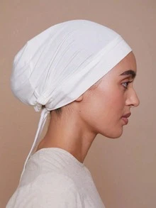 1 buc Capace Hiajb pentru femei din Orientul Mijlociu, culoare solidă, bumbac mătăsos, modal, încorporat, șnur, eșarfă reglabilă, potrivită pentru purtare zilnică