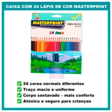 Kit Of 44 Hexagonal School Colored Pencils (24 Colors + 10 Pastel Tone Colors + 10 Skin Tone Colors) Masterprint - 彩色 - 查看 2