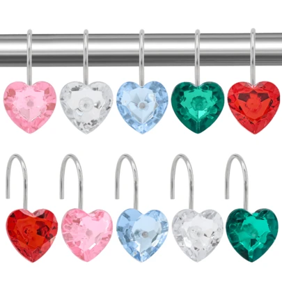 12Pcs Multicolor Heart-Shaped Decorative Hook Set, Shower Curtain Hooks, Sturdy And Durable. The Perfect Personalized Choice For Secret Santa Gifts, Holiday Hostess Gifts, Or Festive Presents. Perfectly Complements Christmas Home Decor