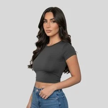 Kit Of 2 Women's Baby Tees - Slim Fit Short Sleeve Blouse - Premium Compression Blouse - BLACK/LEAD - View 6