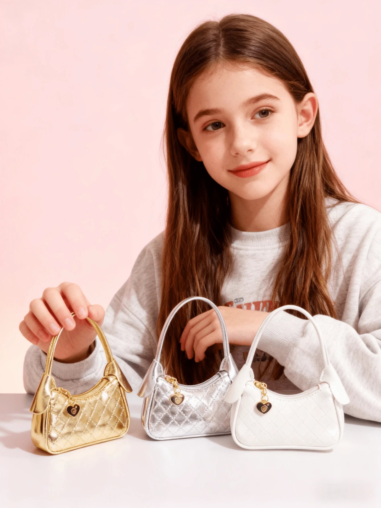 Children's Handbag, Little Girl Embossed Rhombus Handbag, Holiday Gift, Little Girl Fashion Handbag, Princess Bag, Girl Coin Purse, Mini Bag, Gold Silver White Crescent Moon Handbag - one-size - View 1