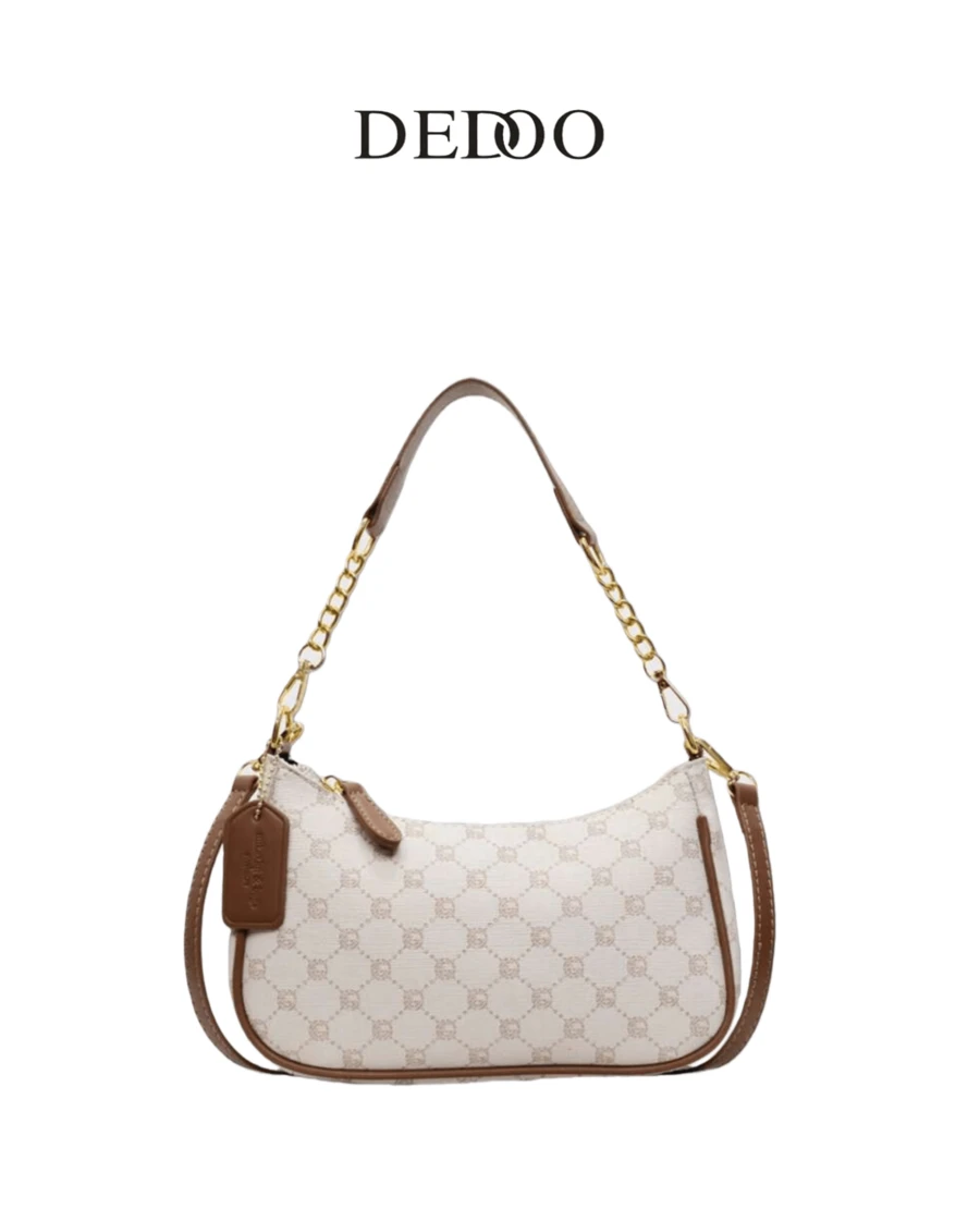 1pc Women's Solid Color PU Shoulder Bag, Versatile Underarm Bag For Work Commute, Adjustable Strap Crossbody Chain Bag, Underarm Tote Handbag With Foil Letter - 棕色 - 查看 1