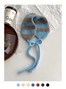 1pc Niche Striped Knit Small Scarf Headband For Women, Warm Ear Muffs, Versatile Headwear, Retro Chic Striped Small Scarf, Knit Ear Warmer Neck Gaiter, Autumn/Winter - Wide Striped Wool Earmuffs - View 19