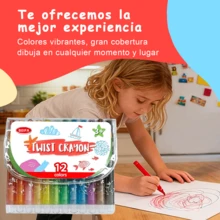 Juego de 12 lápices de colores giratorios, con colores vivos y diseño giratorio para un uso sencillo sin necesidad de afilar. Ideal para proyectos de dibujo y manualidades infantiles. El estuche portátil y la fórmula de cera suave proporcionan una experiencia creativa divertida y cómoda. - 12 colores - Ver 10
