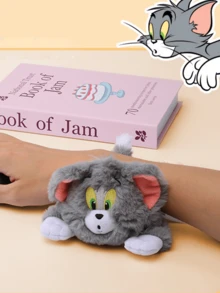 毛绒腕托垫 - 汤姆猫造型，符合人体工学，支撑键盘和鼠标，柔软短毛绒材质，粉色耳朵细节，可爱动漫动物桌面垫，适用于办公室电脑游戏设置，趣味动漫周边礼物，适合青少年女孩，可作为圣诞礼物或送给男朋友/女朋友，完美礼品兼桌面装饰，可爱小物 - 湯姆 - 查看 4