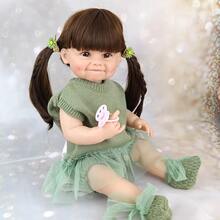 1个55厘米逼真微笑娃娃，生动可爱，可水洗，重生娃娃，精美节日礼物，角色扮演玩具 - 綠色 - 查看 6