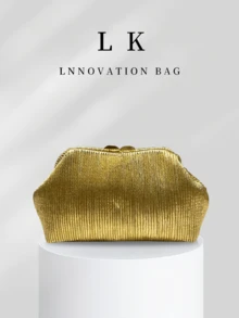 1pc High Quality Women's Gold Shiny Evening Dress Bag, Fashion Wallet Handbag, Women's Handbag, Women's Luxury Chain Shoulder Bag, Shiny Pleated Bag, Valentine's Day Gift - Multicolor - View 2