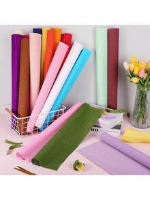 1卷加厚加长花艺皱纹纸，彩色加厚整卷皱纹纸，10根绿色花艺铁丝，适用于制作花朵、折纸和派对装饰，婚礼和派对手工花束材料 - 工艺用品 - 彩色 - 查看 4