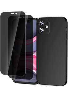 3-In-1 Protective Case Set Compatible With IPhone, Includes 2pcs Privacy Screen Protectors (Anti-Scratch Tempered Glass) + 1pc Black Matte Finish Phone Case, Easy Installation, Hydrophobic & Oleophobic Coating, Fingerprint-Resistant Screen Protection Essentials, Applicable To Daily Shield, Office, Home Privacy Screen Protector Phone Screen Protector Phone Accessories Waterproof Shockproof Anti-Fall Full Cover - Black - View 12