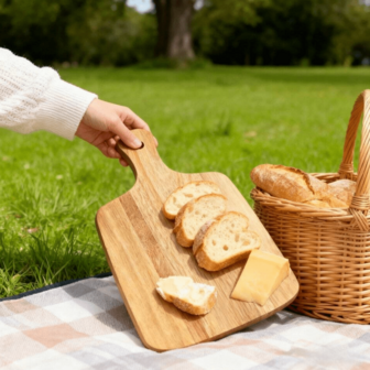 Solid Wood Chopping Board With Handle. Suitable For Cutting Meat, Fish, Cheese, Bread, Desserts, Fruits And Vegetables. Kitchen Tray With A Handle That Is Easy To Hold. Suitable For Indoor/Outdoor Parties. Suitable For New Year's Table Or Holiday Dining.