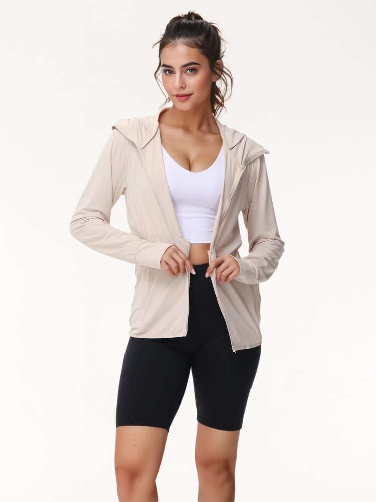 Women's Summer Sun Protection Jacket Long Sleeve Lightweight UV-Resistant Sports Coat Sun Protection Clothing Spring - Apricot - View 4