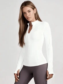 3 Women's Sports Jackets With Thumb Holes, Small Stand Up Collar, Streamlined Zipper Long Sleeved Jacket, Low Impact Yoga Daily Wear - Nhiều màu - Xem 8
