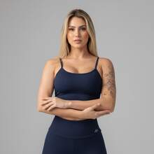 Micro Ribbed Fitness Set For Gym And Sports, Premium Polyamide Fabric, Leggings And Top - 藏蓝色 - 查看 4