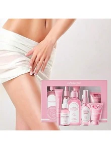 5件套女性私密护理保湿套装，清新香氛，提亮肤色，富含芦荟提取物和烟酰胺，温和呵护，全天候保护。精美礼盒包装。