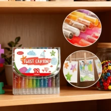 Juego de 12 lápices de colores giratorios, con colores vivos y diseño giratorio para un uso sencillo sin necesidad de afilar. Ideal para proyectos de dibujo y manualidades infantiles. El estuche portátil y la fórmula de cera suave proporcionan una experiencia creativa divertida y cómoda. - 12 colores - Ver 7