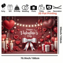 1pc Valentines Day Background Cloth Banner - Hot Valentine's Day, Including Bow, Red Heart, Candle And Gift Design, Suitable For Valentine's Day Decoration, Multifunctional Photography Background, Anniversary, Theme Party, Sweet Celebration, Indoor And Outdoor Decoration, Garden, Courtyard, Wall, Terrace Decoration