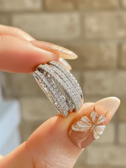 خاتم فضة عيار 925 مطلي بخطوط هندسية عتيقة، تصميم متعدد الطبقات غير متماثل، مجوهرات فاخرة، مناسب للارتداء اليومي والمناسبات والحفلات