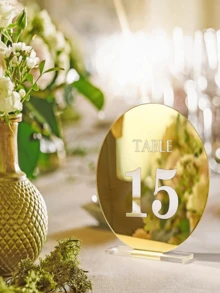 Gold Round Acrylic Mirror Table Number Plates, Wedding Signage, Party Decor Table Center Pieces - Gold - View 5
