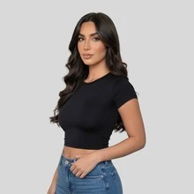 Kit Of 2 Women's Baby Tees - Slim Fit Short Sleeve Blouse - Premium Compression Blouse - 黑色/棕色 - 查看 2