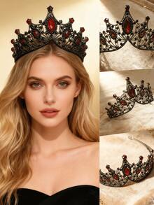 Corona negra y roja estilo gótico XLEOO X Corona nupcial de Hatsune, diseño hueco vintage, adecuada para bodas, eventos formales, fiestas con temática gótica, sesiones fotográficas. Ideal para novias, entusiastas del estilo de nicho, ocasiones de alta gama. Excelente opción de regalo.