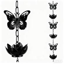 耐用户外加厚装饰雨链，防锈处理，花园装饰落水管分流器，适用于户外排水沟，功能性和装饰性兼具的排水沟替换件 - 黑色蝴蝶 - 查看 5