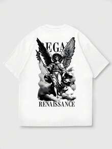 Zrgoth Men's Casual Versatile Minimalist Revival Angel Print Short Sleeve T-Shirt - White - View 6