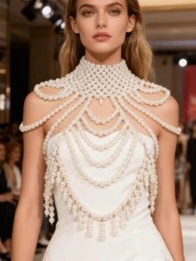 Elegant Vintage Pearl Cape For Women Pearl Bridal Shawl Fashion Design Pearl-Embellished Top With Shoulder Chain Wear For Women's Christmas Gifts, Parties, Banquets, Weddings, And Other Events.