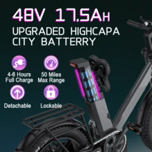 C6 Ebike Electric Bicycle Dirt Bike 48V 1000W Powerful Motor Aluminum Alloy Body 48V Ultra Long Endurance Battery,City Bike Electric Bike Urban Dirt Bike Dual Suspension Shock Absorber, Technological Sense, New Generation Urban Cycling Bicycle Scooter Motos - 黑色 - 查看 4