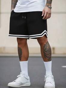 1 chiếc quần short nam thường ngày, quần short thể thao, cạp chun, quần short bóng rổ, bóng chày, tập thể dục, chạy bộ, tập luyện, thể hình, thể thao, ngoài trời, quà tặng Ngày của Cha - màu đen - Xem 6