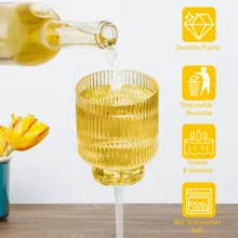 AGH 12 Pack Plastic Ribbed Wine Glasses 12oz Plastic Square Wine Glasses With Stem Perfect For Wine Tasting, Weddings, Anniversaries, Christmas, Birthday Gifts - 透明-A - 查看 4