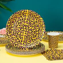 Tropical Jungle Animal Print Disposable Plates, Napkins, Cups, Tablecloth And Pennant Flags, Animal Themed Disposable Party Supplies Set, Fits 25 Guests, Disposable Paper Plates Party Tableware Suitable For Birthday, Wedding, Theme Party, Family Picnic - Multicolor - View 3