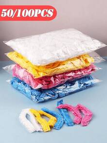 50/100 chiếc Mũ tắm dùng một lần, Mũ trùm tóc bằng nhựa trong suốt, Mũ tắm chống thấm nước dành cho nữ, Phụ kiện thiết yếu khi đi du lịch khách sạn, Sản phẩm dưỡng và làm sạch sâu, Trang trí phòng tắm gia đình, Trang trí mùa thu, Mùa tựu trường - Hồng - Xem 10