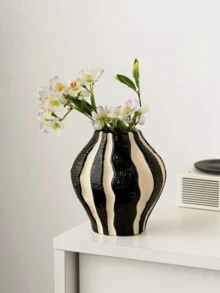 1 pieza Jarrón de resina con rayas verticales, en negro y blanco, de estilo minimalista moderno, mini decoración adecuada para boda, fiesta, hogar, escritorio, oficina, hotel, sala de estar, decoración navideña - Multicolor - Ver 3