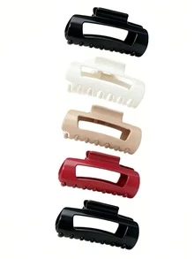 6个装女士柔软硅胶弧形发爪夹，光滑亮泽加厚，简约时尚百搭，防撞耐用，高弹力，保护后脑勺，秋季女士及女孩配饰，日常外出、运动、洗漱、化妆等场合皆宜，发爪夹发饰（颜色：白色、米色、卡其色、红色、咖啡色、黑色）时尚发夹 - 多色#6 - 查看 7