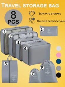 8pcs Travel Luggage Organizer Boxes, Including Compression Storage Shoe Bags, Clothes & Underwear Bags, Suitcase Packing Cubes Set - Beige - View 15