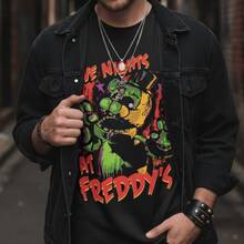 T-Shirt, Freddy Fazbear Horror Game Movie, 100% Cotton, Premium Print - 黑色 - 查看 4