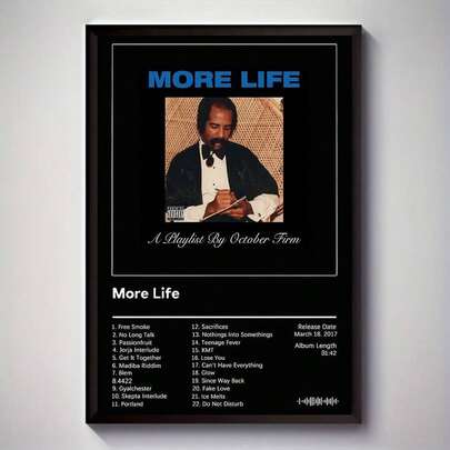 1 st "More Life" av Drake - Ramlös canvastavla, modern konstnärlig väggdekor med musiktema, vattentät konst för vardagsrum, sovrum, kontor, matplats - unik presentidé, preppy rumsinredning