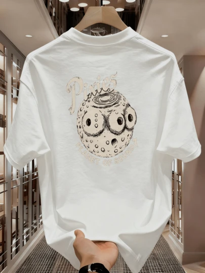 Camiseta de Hombre para Noche de Citas, Camiseta de Hombre de Algodón Impresa de Manga Corta, Algodón Peinado Suave, Holgada, de Hombro Caído, Cómoda para Navidad MOEI