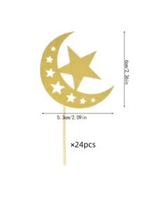 12pieces And 24pieces Glitter Moon And Star Eid Cupcake Toppers, Ramadan Karim Party Supplies, Islamic Muslim Party Decorations, Festive Celebration, Star Decorations, Decorative Cake Toppers, Durable Party Supplies, Cake Decorations, Event Planners, - Gold - View 5