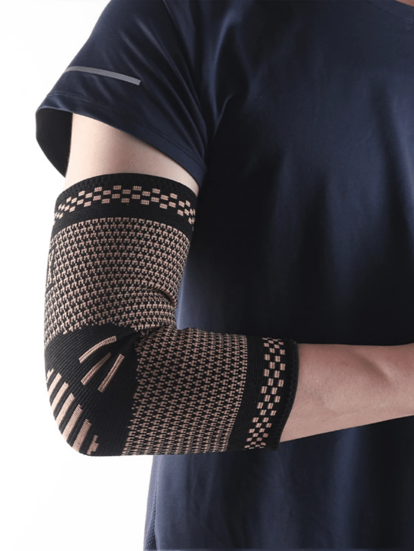 1pc Copper Ion Anti-Slip Breathable Knitted Nylon Sports Elbow Sleeve, Suitable For Men & Women, Fitness, Basketball, Badminton, Compression Arm Sleeve - Black - View 1