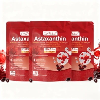  3PCS Gwynne Astaxantina 12 Mg,astaxantina Antioxidant From Fresh Haematococcus Pluvialis,apoya La Salud Ocular, Articular Y Cutánea,120 Cápsulas