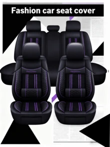 muchkey 5seats Car Seat Covers Full Set Front Seats Back Seat Covers PU Leather Car Seat Cover Car Seat Cushion Car Seat Protector Car Accessaries Universal Fit Most Cars All Seasons MH55 - 黑紫色標準版 - 查看 1