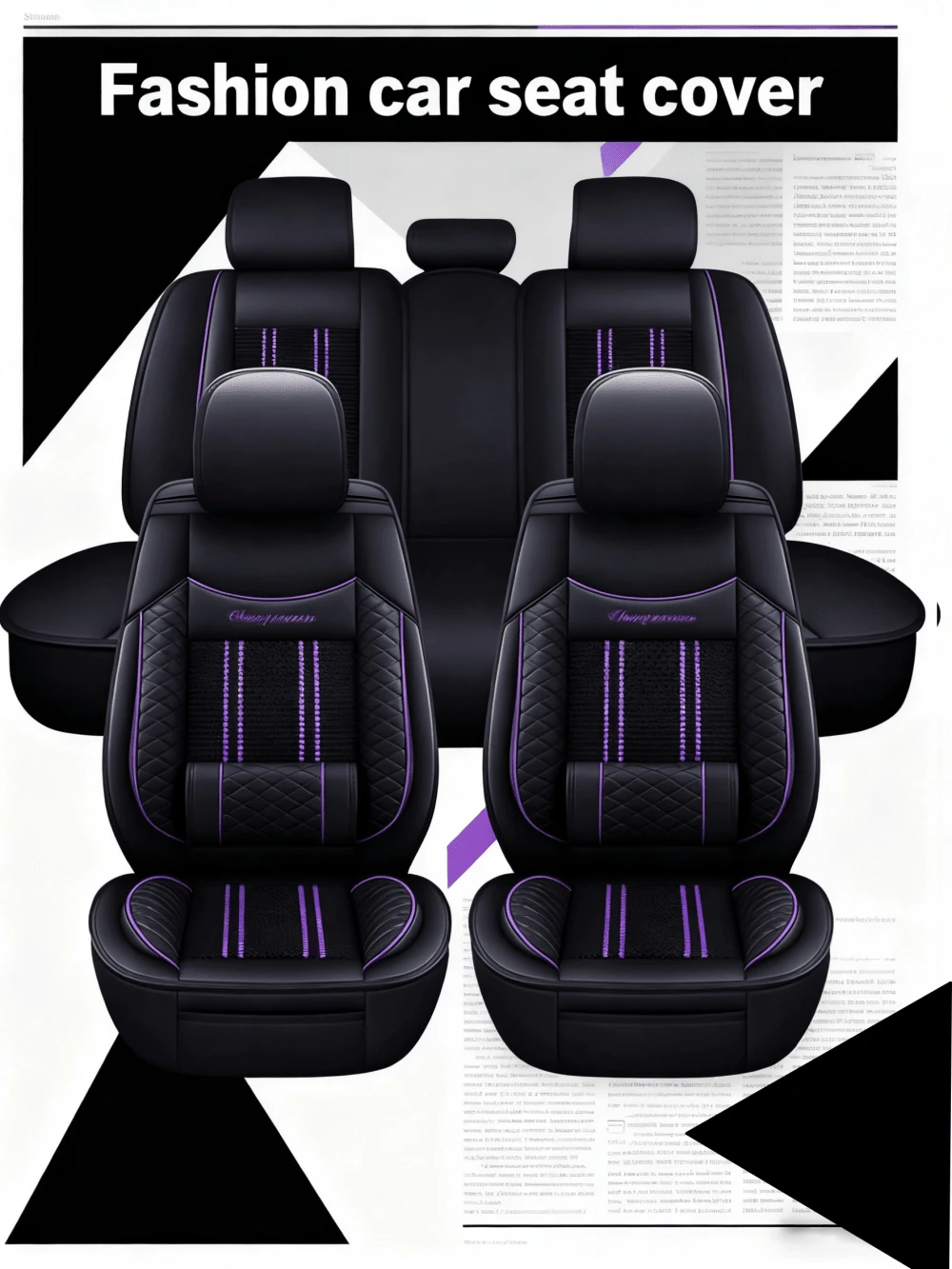 muchkey 5seats Car Seat Covers Full Set Front Seats Back Seat Covers PU Leather Car Seat Cover Car Seat Cushion Car Seat Protector Car Accessaries Universal Fit Most Cars All Seasons MH55 - 黑紫色標準版 - 查看 1