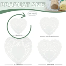 100片心形纸垫 - 情人节蕾丝圆形纸垫，适用于手工制作 - 一次性纸质餐垫 - 适用于婚礼、生日、蛋糕、甜点、餐具、派对装饰，白色 - 白色 - 查看 14