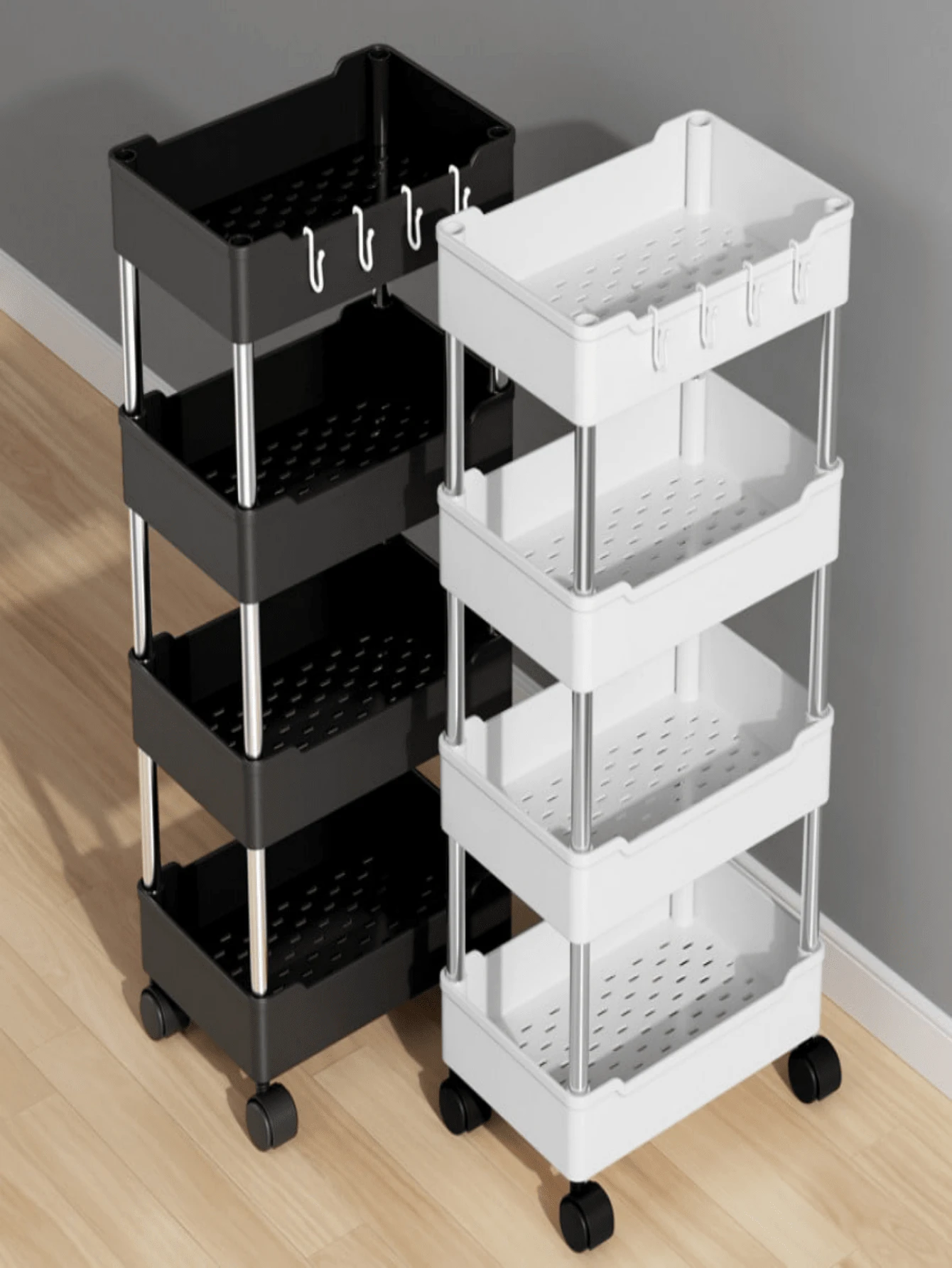 4-Tier Multipurpose Organizer For Various Objects With Wheels - White - View 1